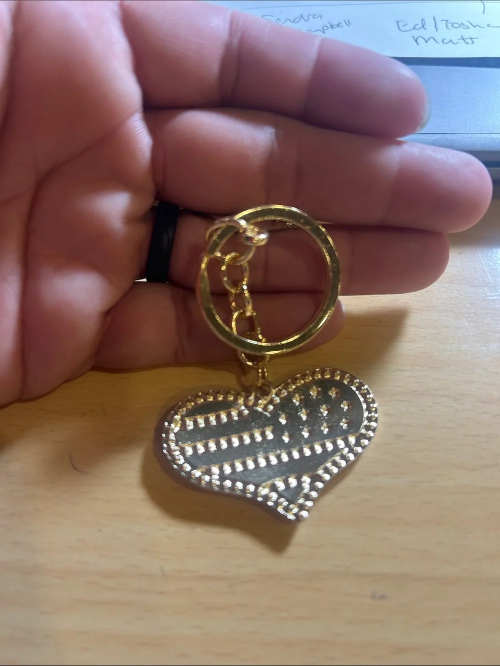 Gold-Tone Heart Keychain with American Flag Design - Red, White & Blue